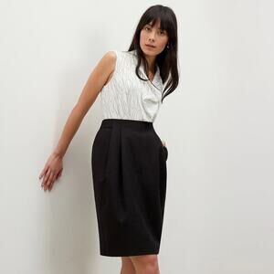 MM LaFleur The Remy Washable Wool Twill Knee Length Black Skirt Size 12